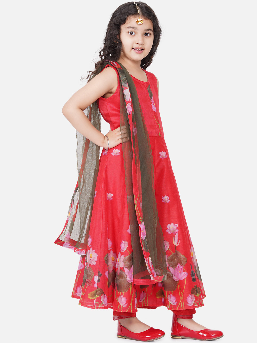 Girl's Red-Printed Kurta And Trouser With Dupatta - Bitiya By Bhama
