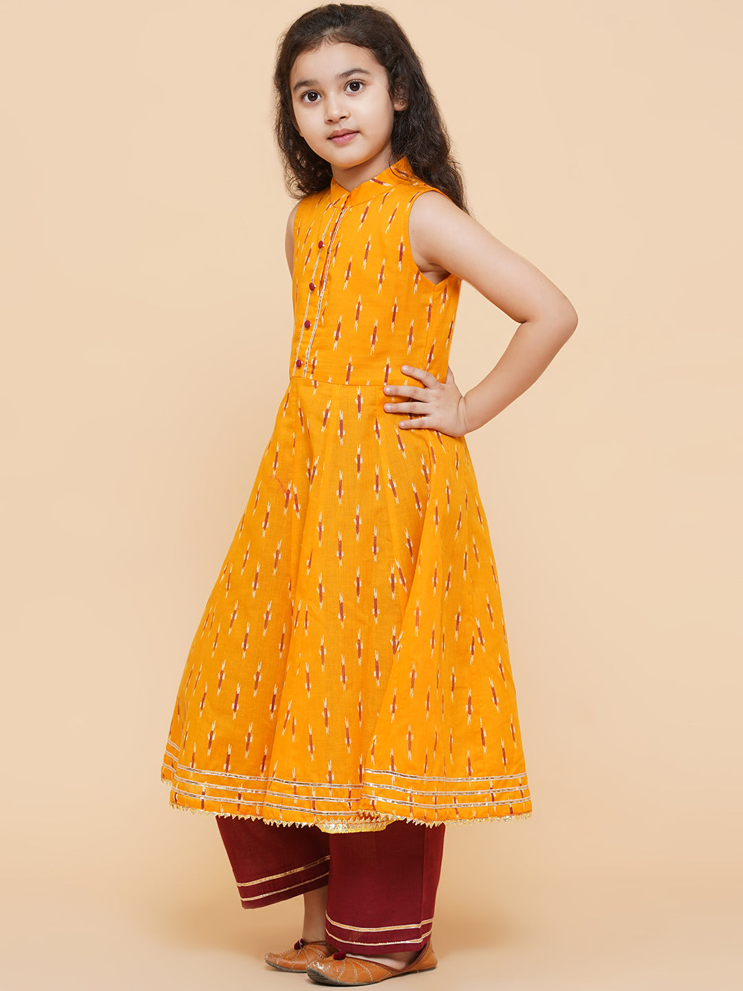 Girl's Mustard Coloured  Anarkali Kurta With Palazzos - Bitiya By Bhama