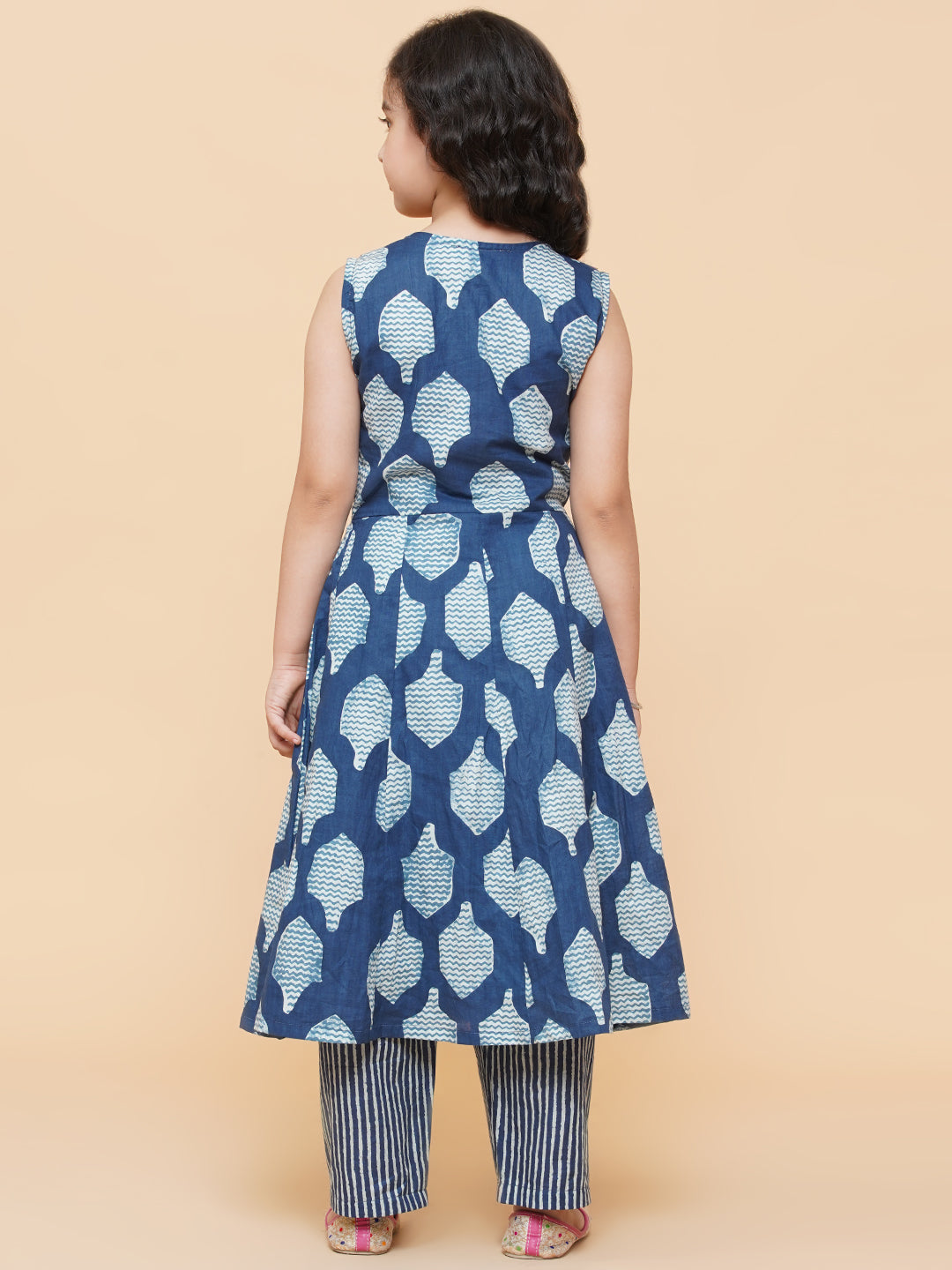 Girl's Indigo Blue Printed Kurta With  Trouser  - Bitiya By Bhama