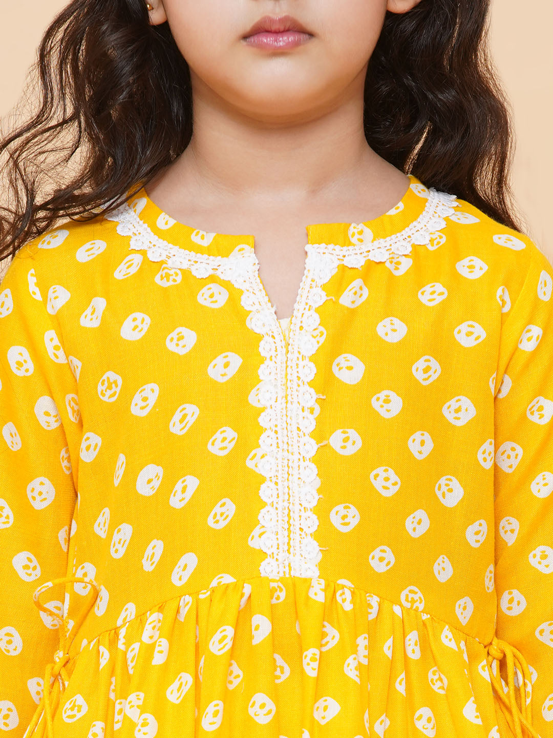 Girl's Yellow Bhandhej Printed Kurta And Sharara - Bitiya By Bhama
