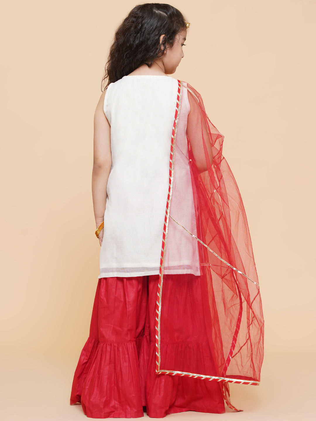 Girl's Off White Embroidered Kurta With Sharara With Dupatta

 - Bitiya By Bhama