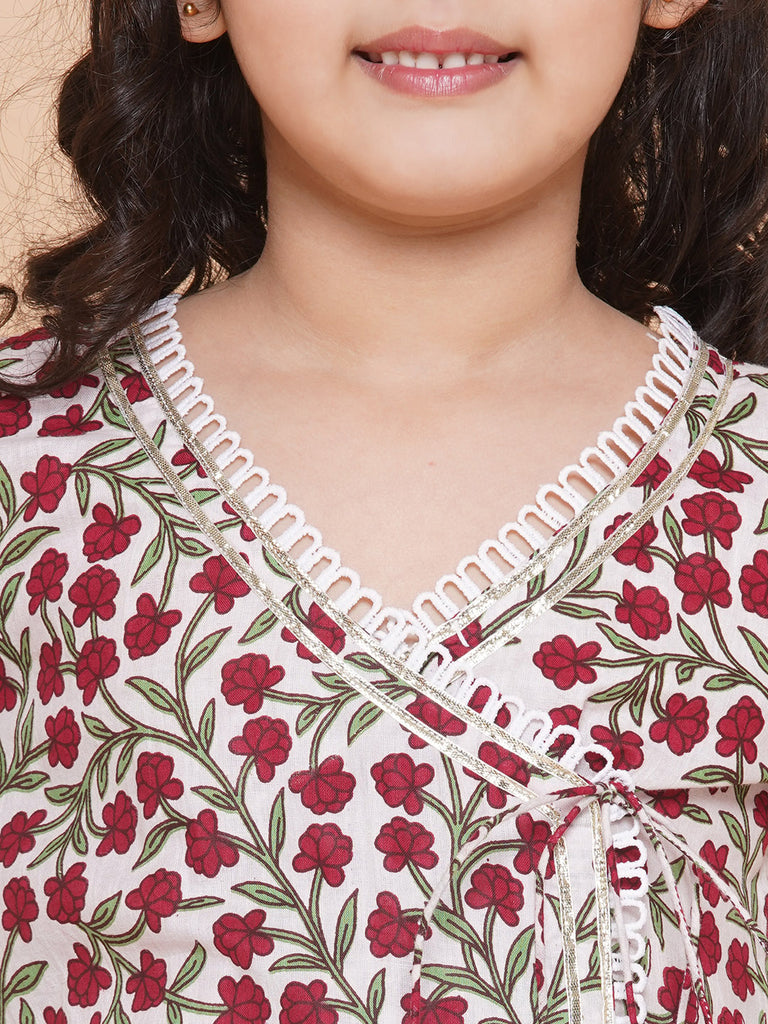 Girl's Off White Multi - Printed Kurta With Sharara