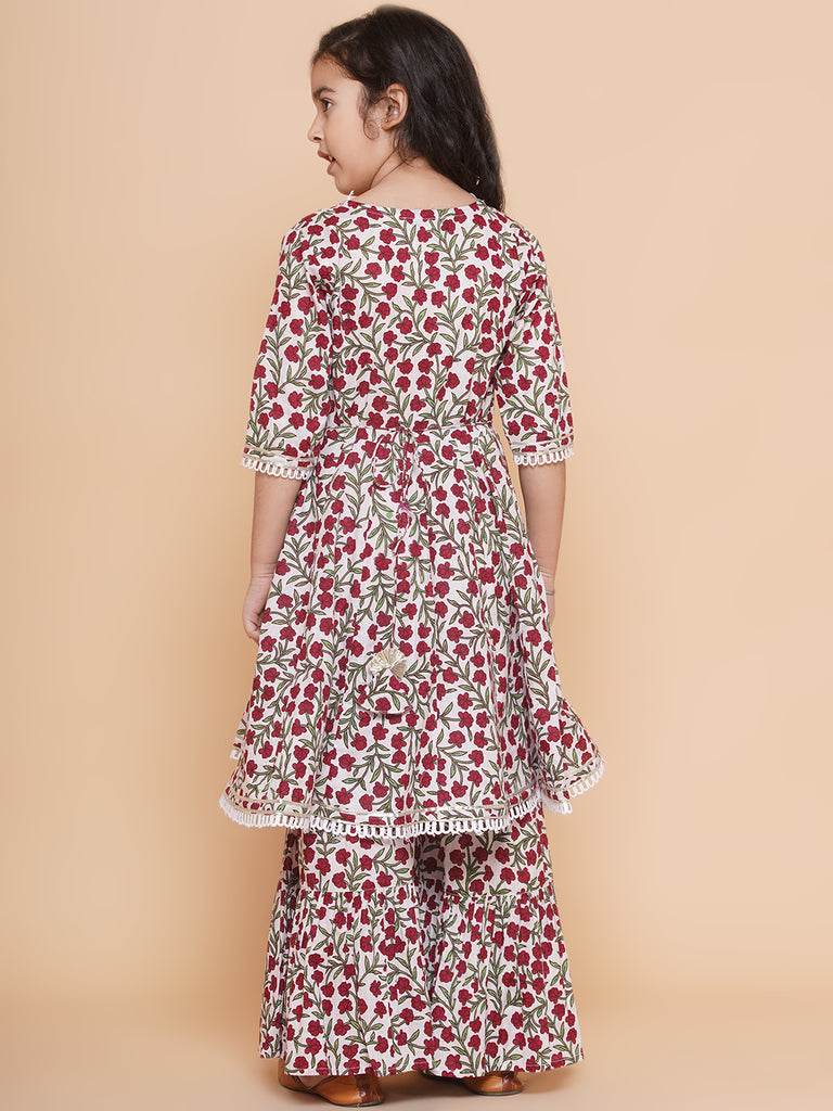 Girl's Off White Multi - Printed Kurta With Sharara