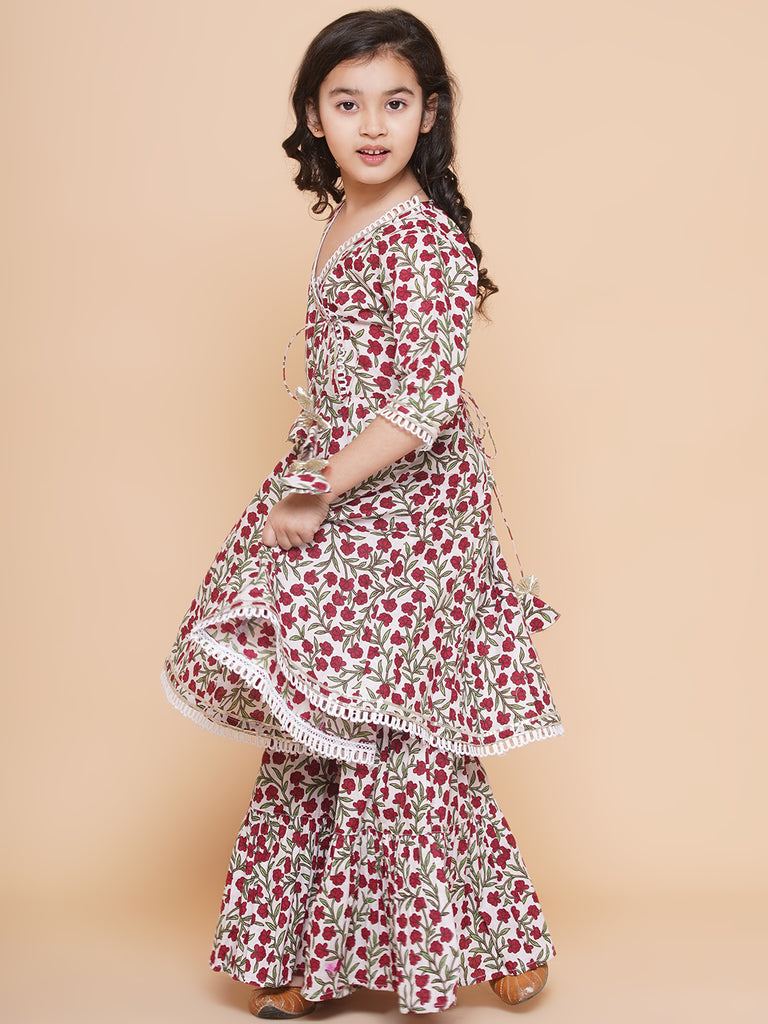 Girl's Off White Multi - Printed Kurta With Sharara