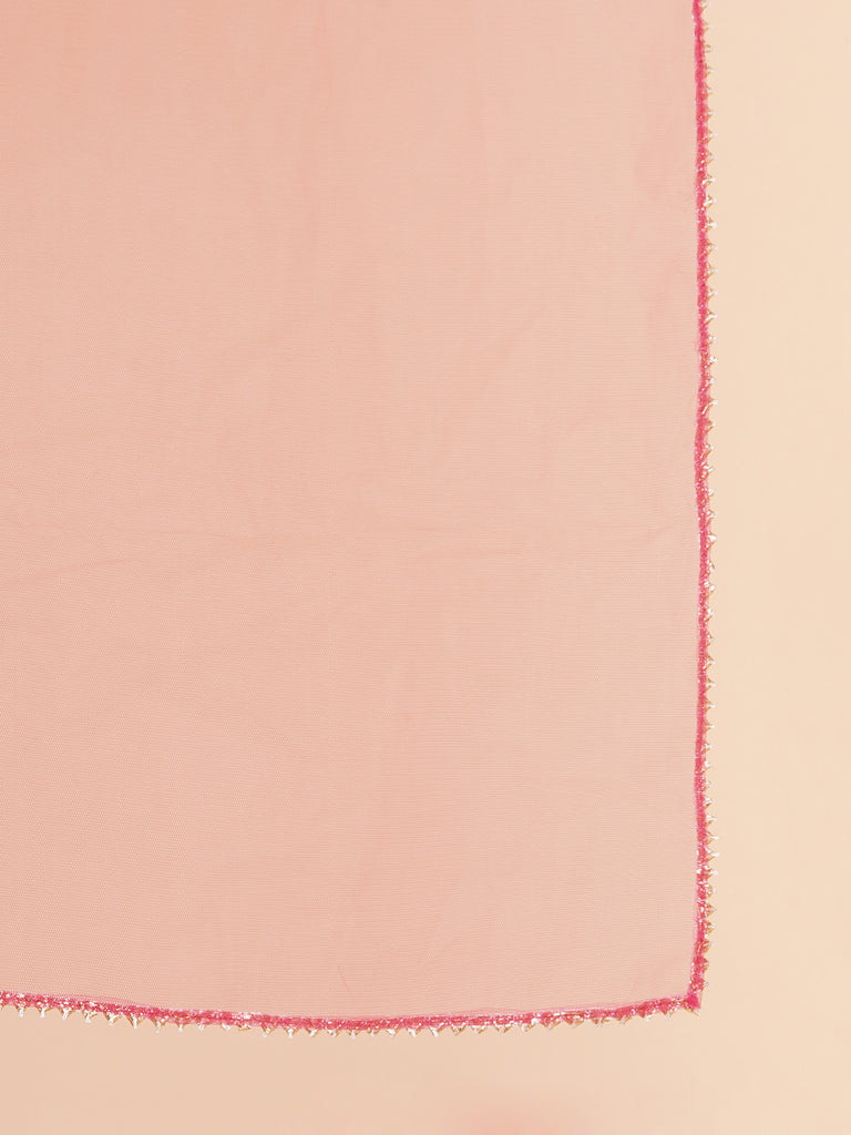 Girl's Pink Embroidered Kurta With Trousers & With Dupatta