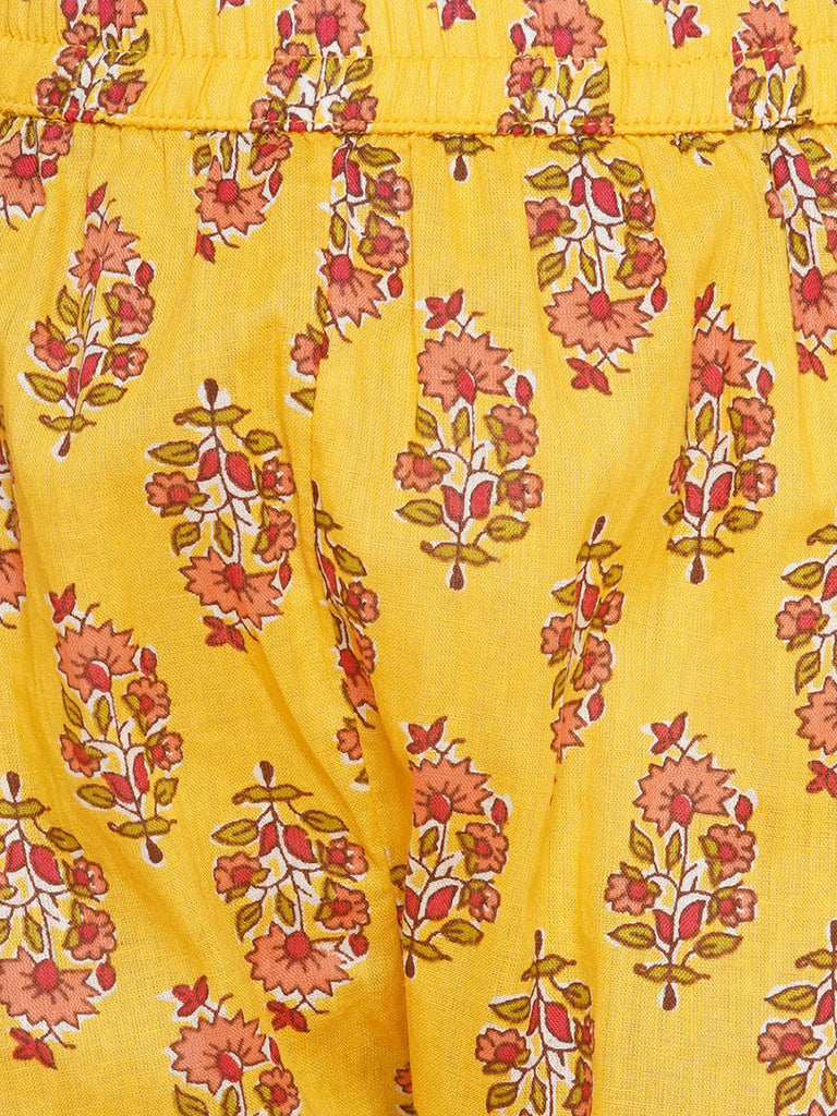 Girl's Yellow Printed Kurta With Trousers