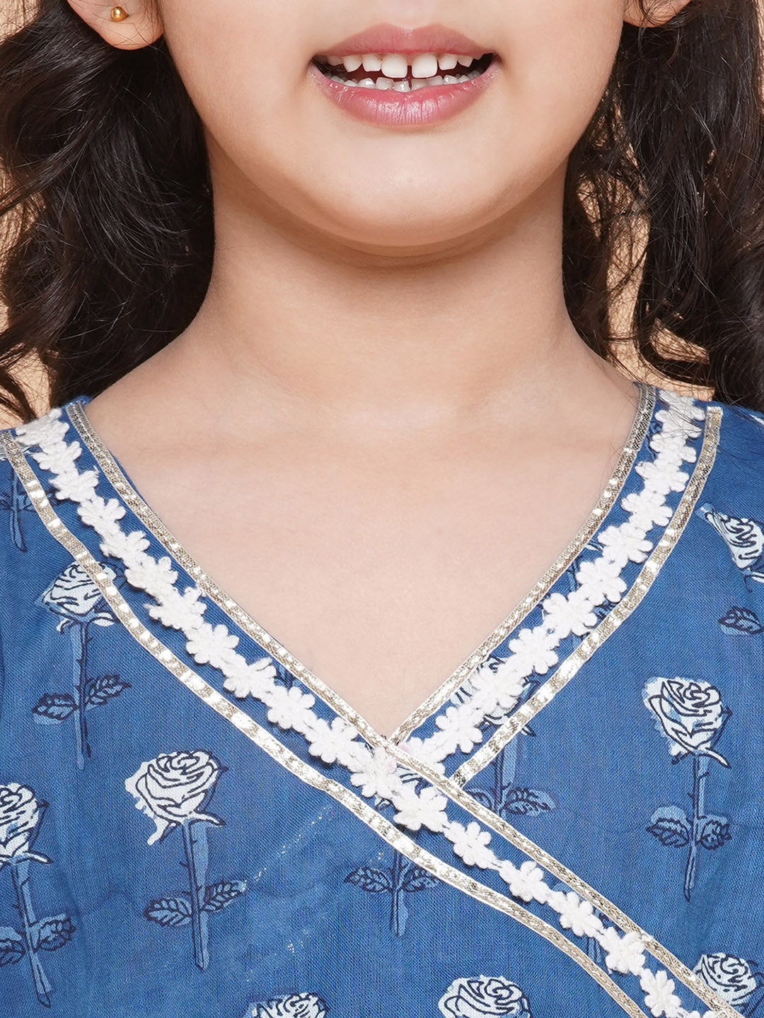 Girl's Blue Printed Kurta With Sharara - Bitiya By Bhama