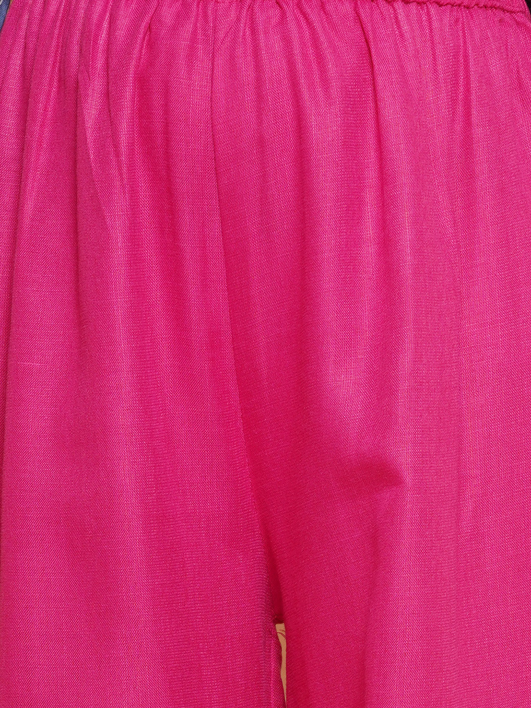 Girl's Pink Floral Printed Angrakha Gotta Patti Kurta With Sharara