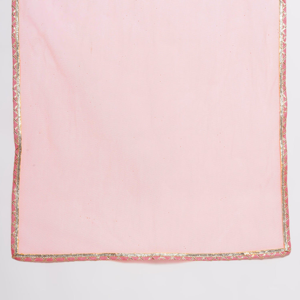 Girl's Embroidered Angrakha Kurta With Trousers & Dupatta