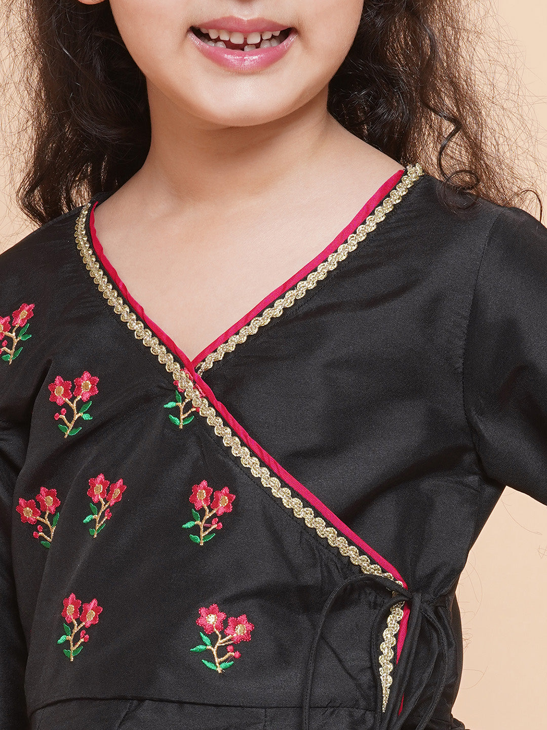 Girl's Embroidered Angrakha Kurta With Trousers & Dupatta - Bitiya By Bhama