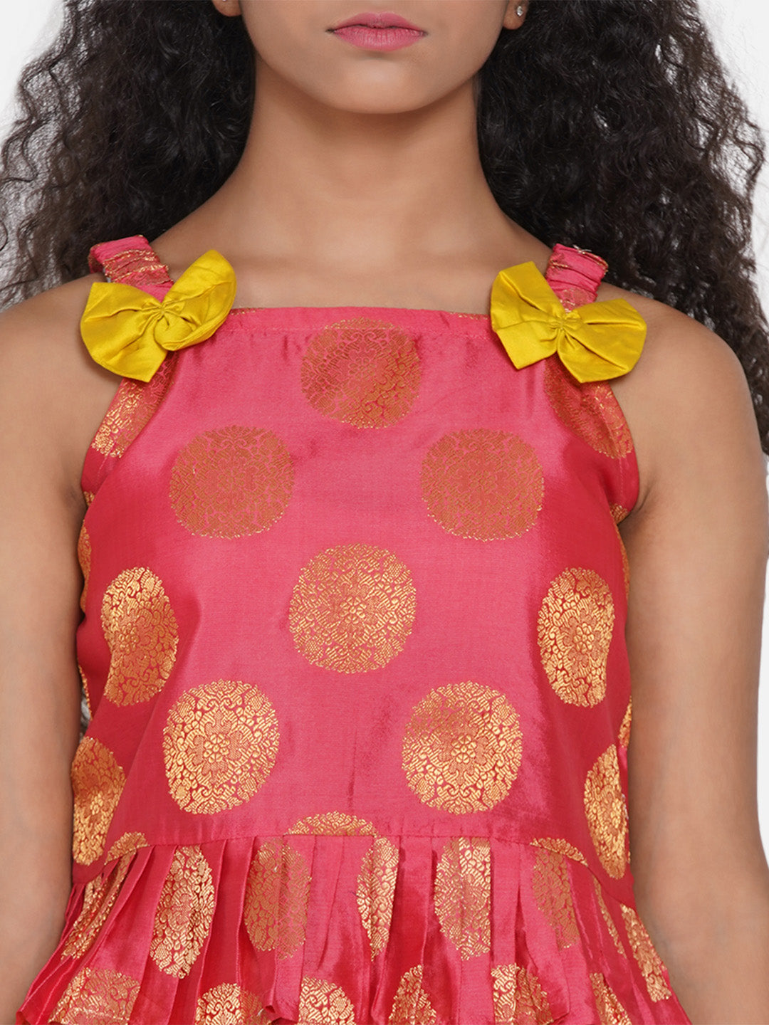 Girls Peach & Yellow Embellished Ready To Wear Lehenga Choli - Bitiya By Bhama