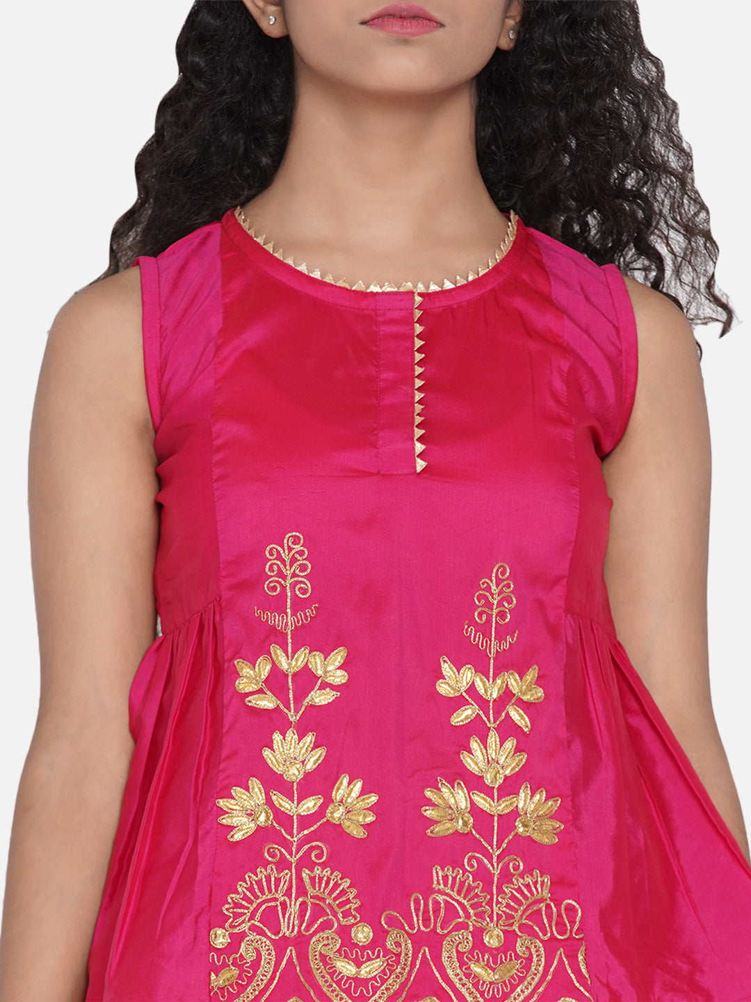 Girls Pink & Magenta Pink Embroidered Ready To Wear Lehenga Choli - Bitiya By Bhama