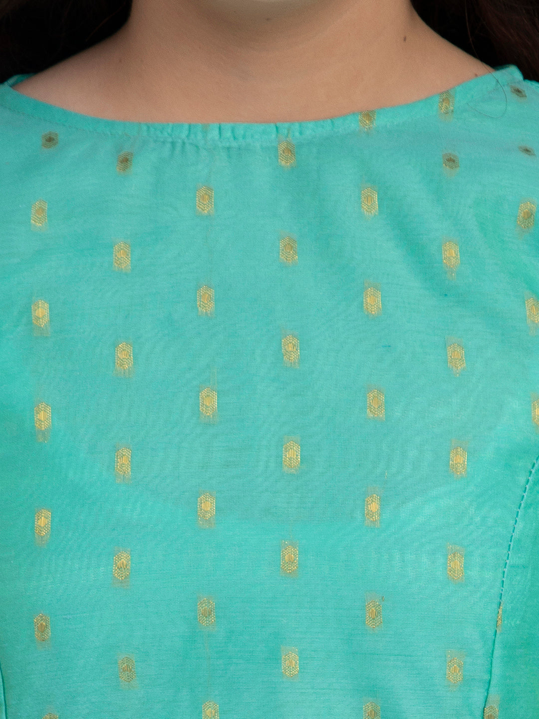 Girls Sea Green & Gold-Toned Printed Ready To Wear Lehenga & Blouse With Dupatta - Bitiya By Bhama