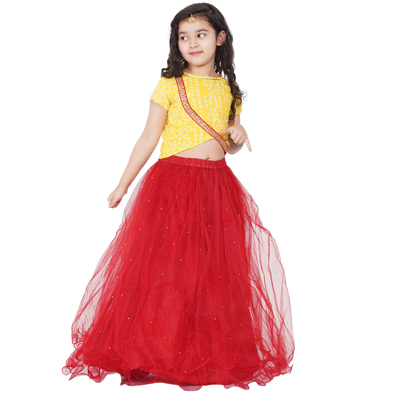 Girls Yellow & Red Printed Ready To Wear Lehenga Choli - Bitiya By Bhama
