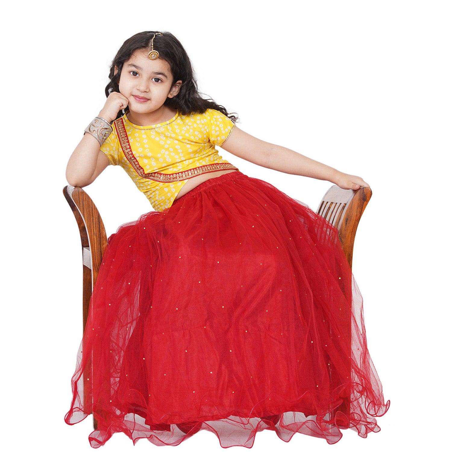 Girls Yellow & Red Printed Ready To Wear Lehenga Choli - Bitiya By Bhama