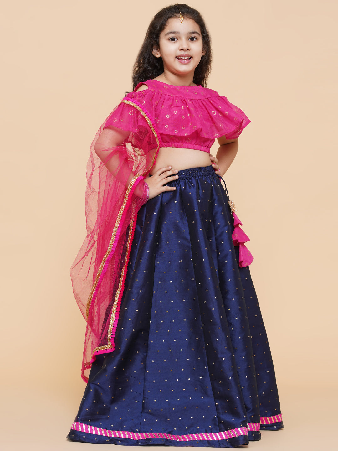 Girls Printed Foil Print Ready To Wear Lehenga & Blouse With Dupatta - Bitiya By Bhama