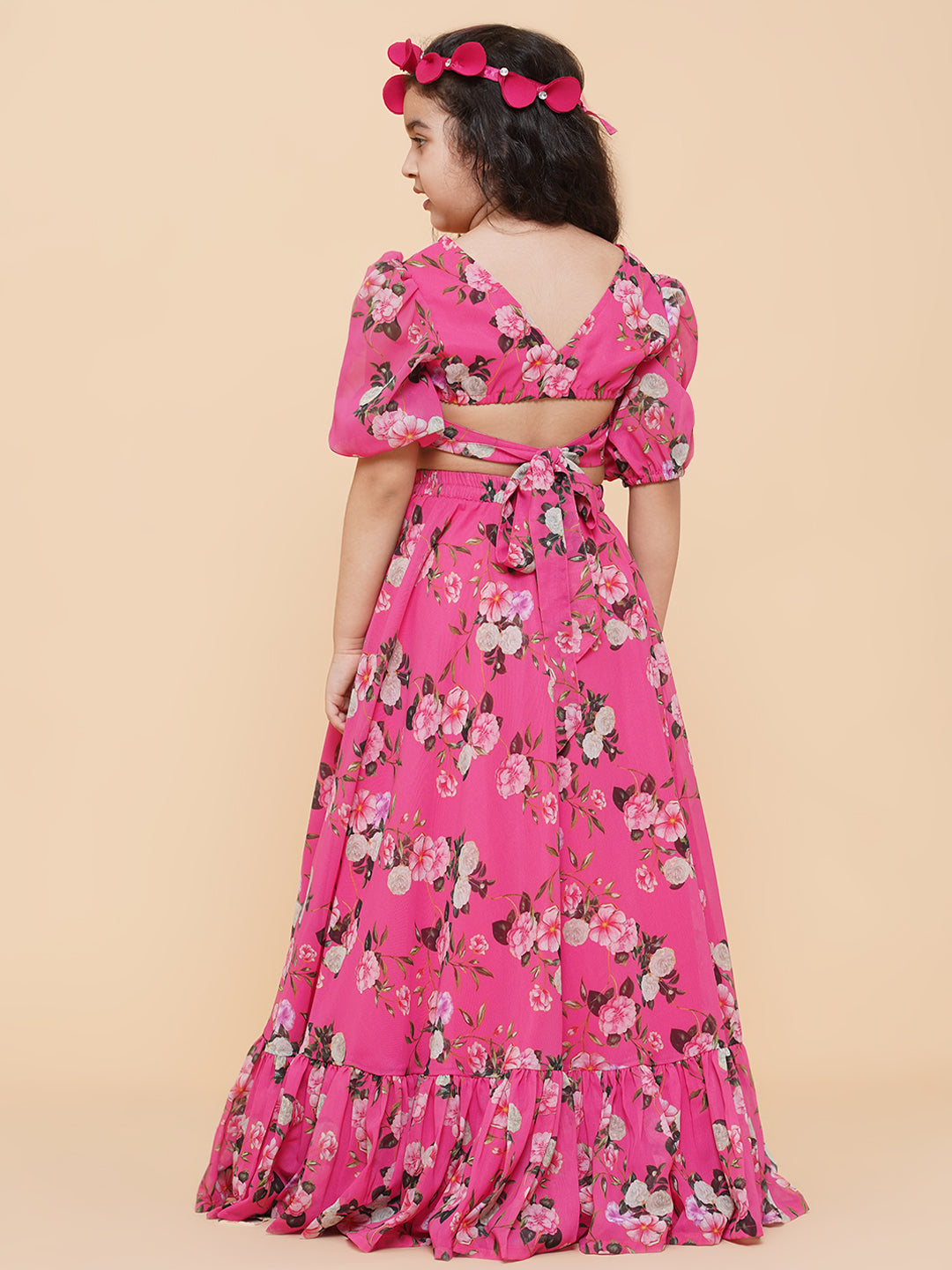 Girls Pink Flower Digital Print Ready To Wear Lehenga Choli - Bitiya By Bhama