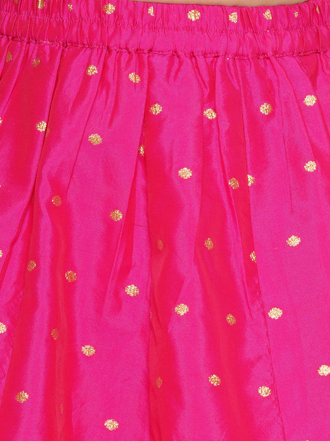 Girls Off White Embroidered Lace Work Choli With Pink Woven Booti Lehenga - Bitiya By Bhama