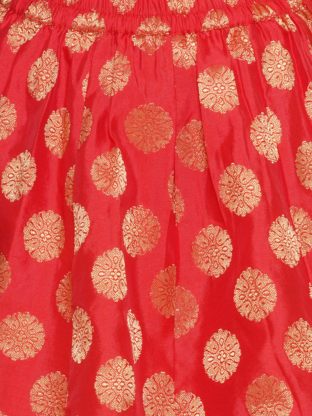 Girls Off White Mirror Embroidered Lace Work Choli With Red Woven Lehenga - Bitiya By Bhama