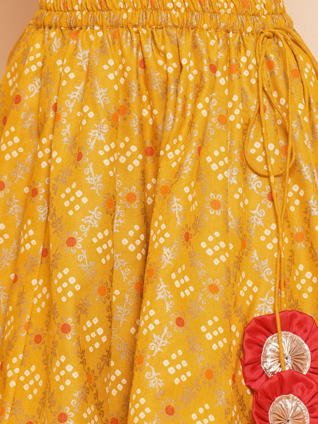 Girls Yellow Mustard Bandhej Printed Lace Work Lehanga,Choli With Dupatta. - Bitiya By Bhama