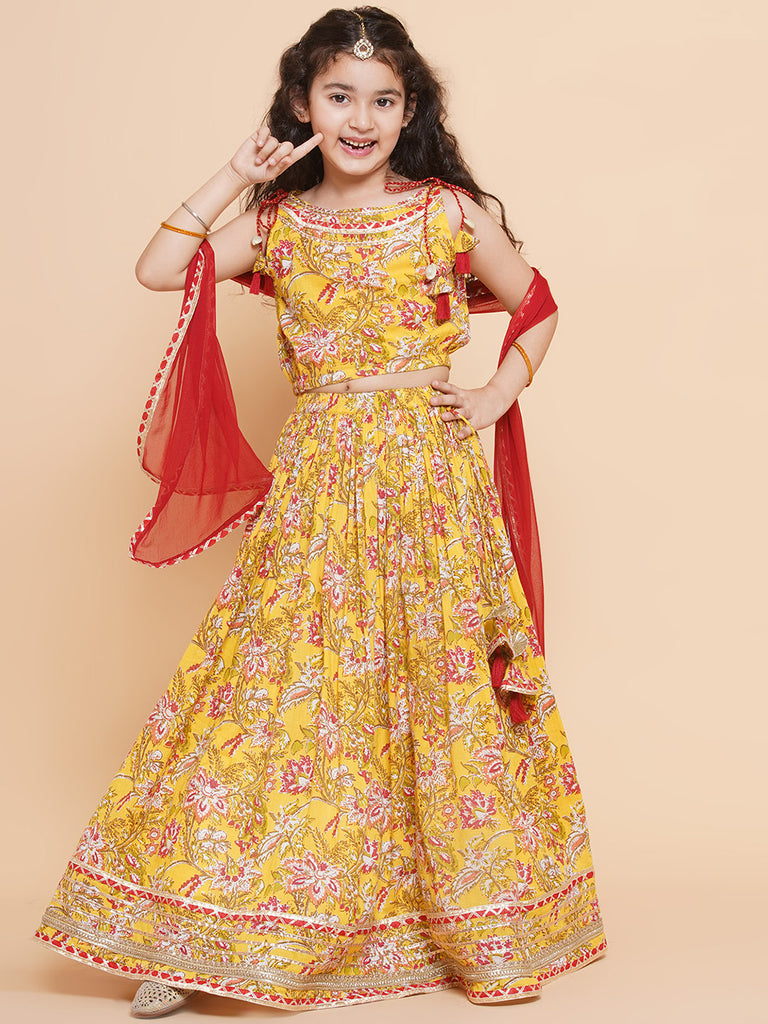 Girls Printed Ready To Wear Lehenga & Blouse With Dupatta