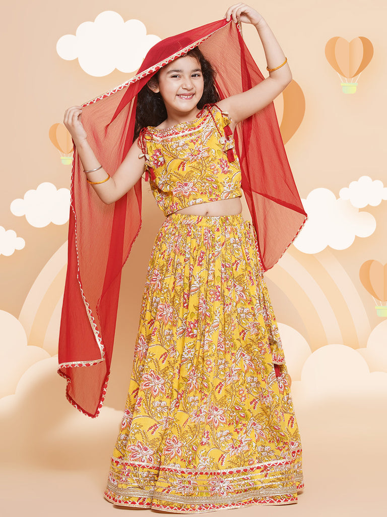 Girls Printed Ready To Wear Lehenga & Blouse With Dupatta