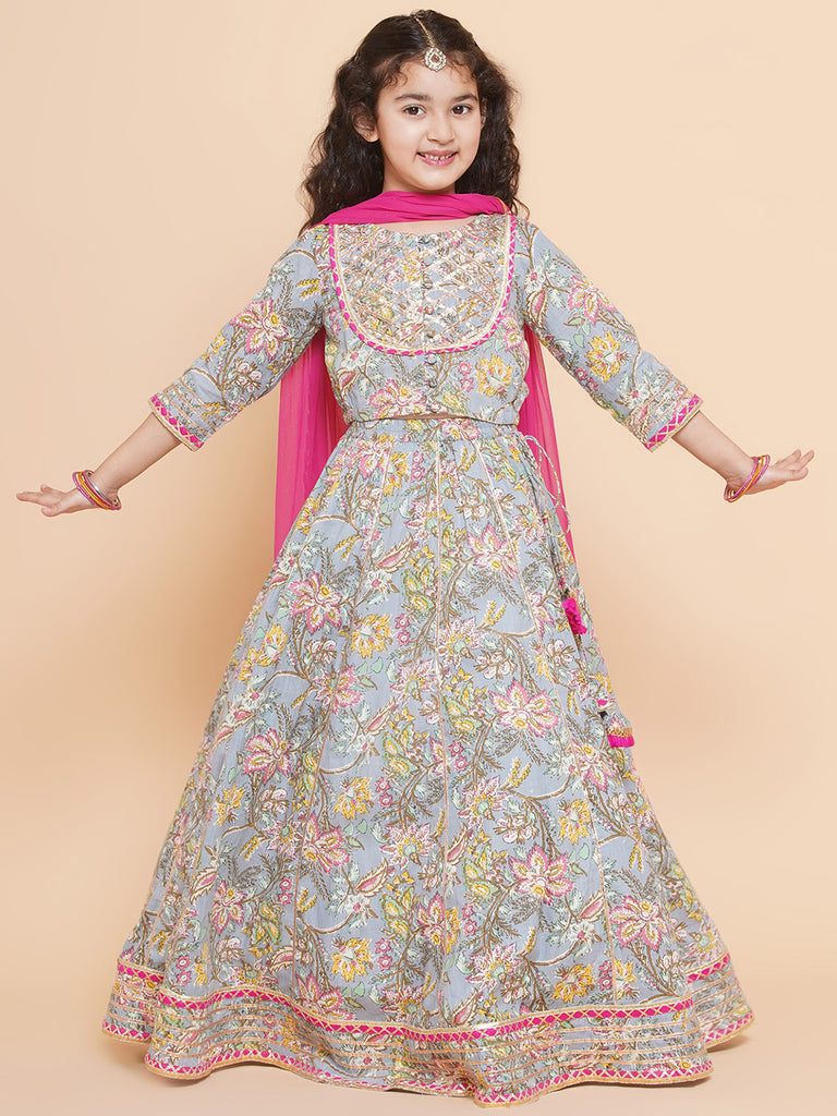 Girls Printed Ready To Wear Lehenga & Blouse With Dupatta