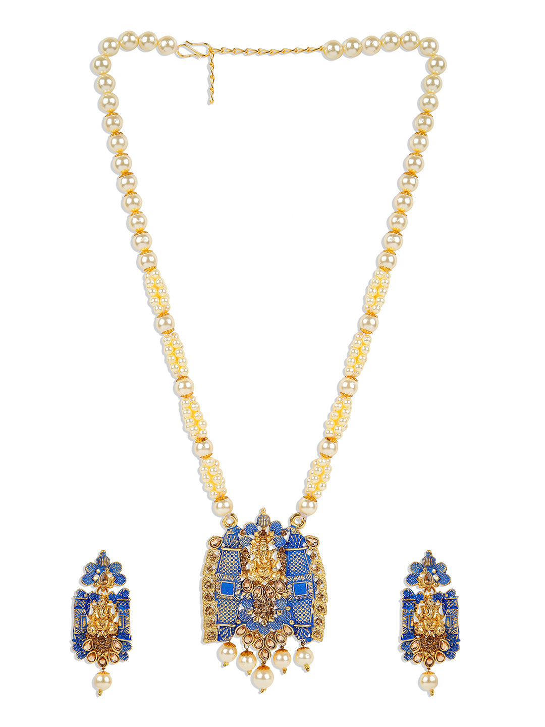 Women's Antique Matte Gold Finish Meenakari  Pearl Temple Jewellery