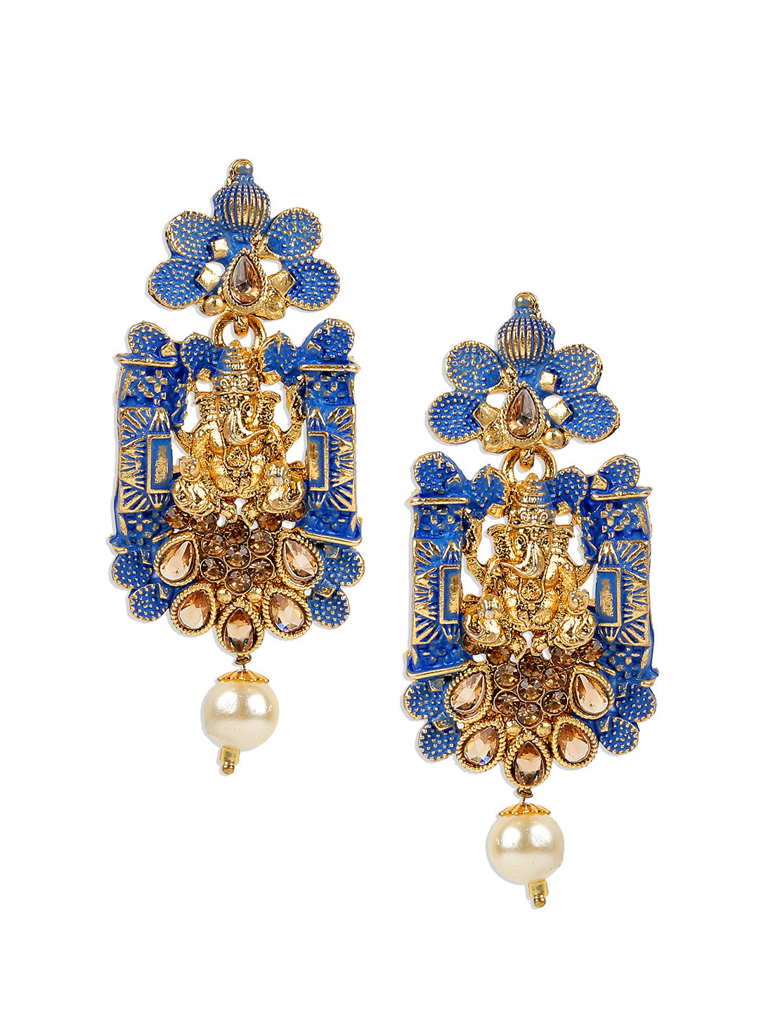 Women's Antique Matte Gold Finish Meenakari  Pearl Temple Jewellery