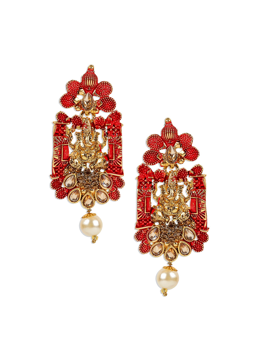 Women's Antique Matte Gold Finish Meenakari  Pearl Temple Jewellery