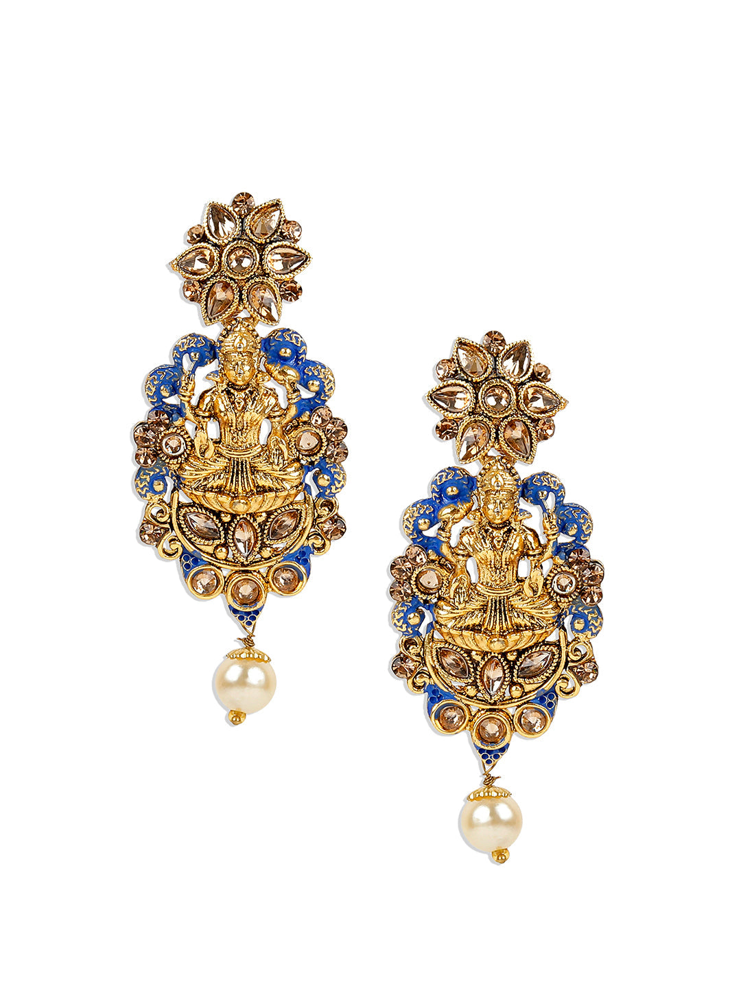 Women's Antique Matte Gold Finish Meenakari  Pearl Temple Jewellery