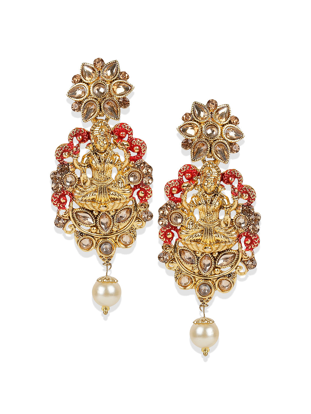 Women's Antique Matte Gold Finish Meenakari  Pearl Temple Jewellery