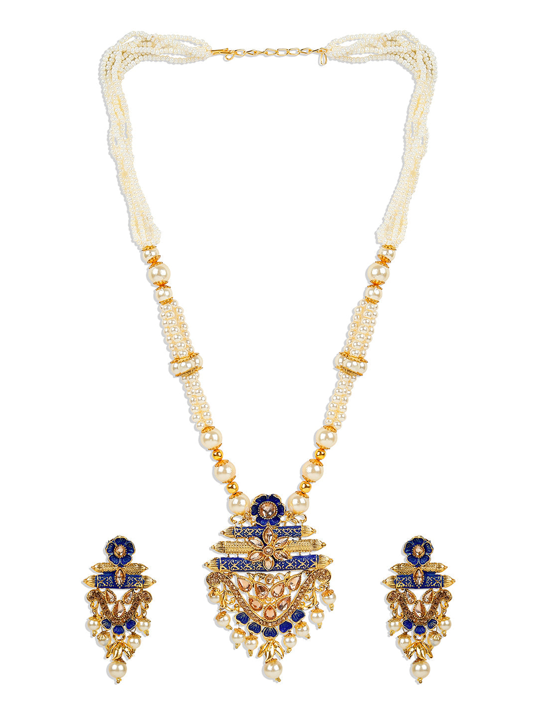 Women's Antique Matte Gold Finish Meenakari  Pearl Temple Jewellery