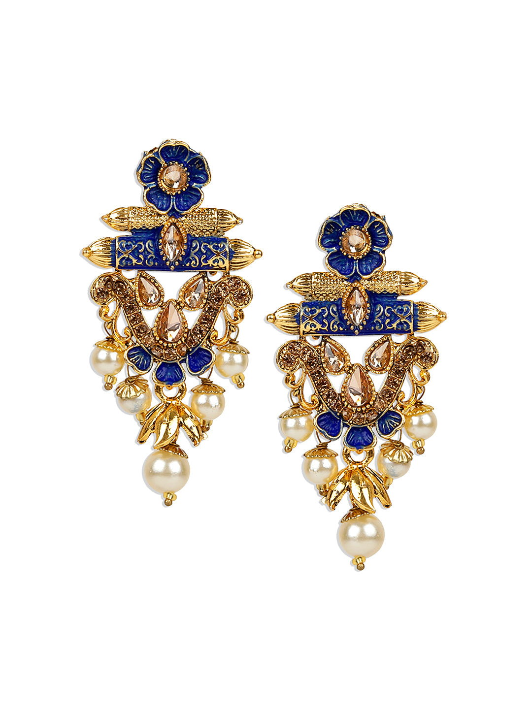 Women's Antique Matte Gold Finish Meenakari  Pearl Temple Jewellery