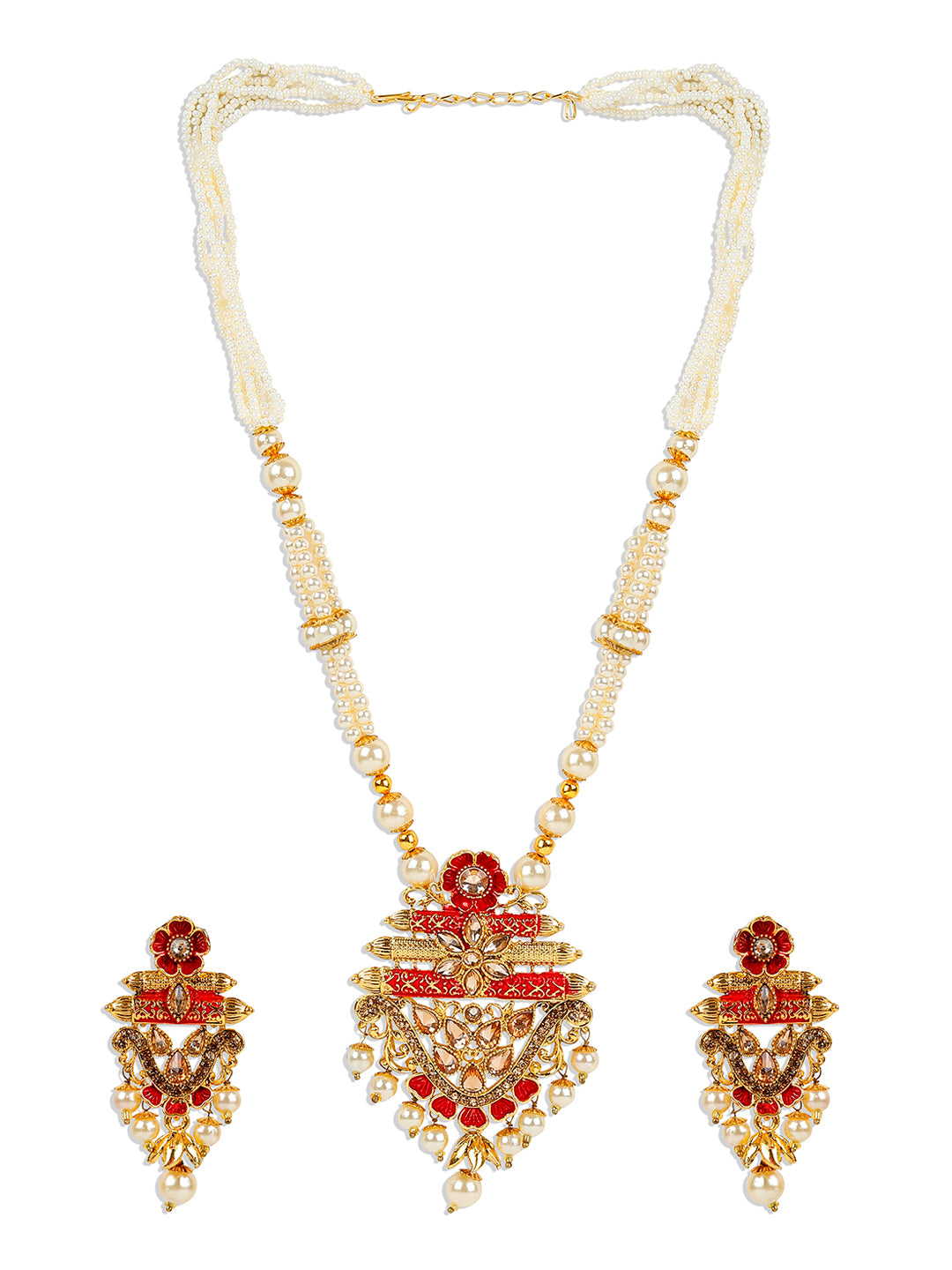 Women's Antique Matte Gold Finish  Meenakari Pearl Jewellery