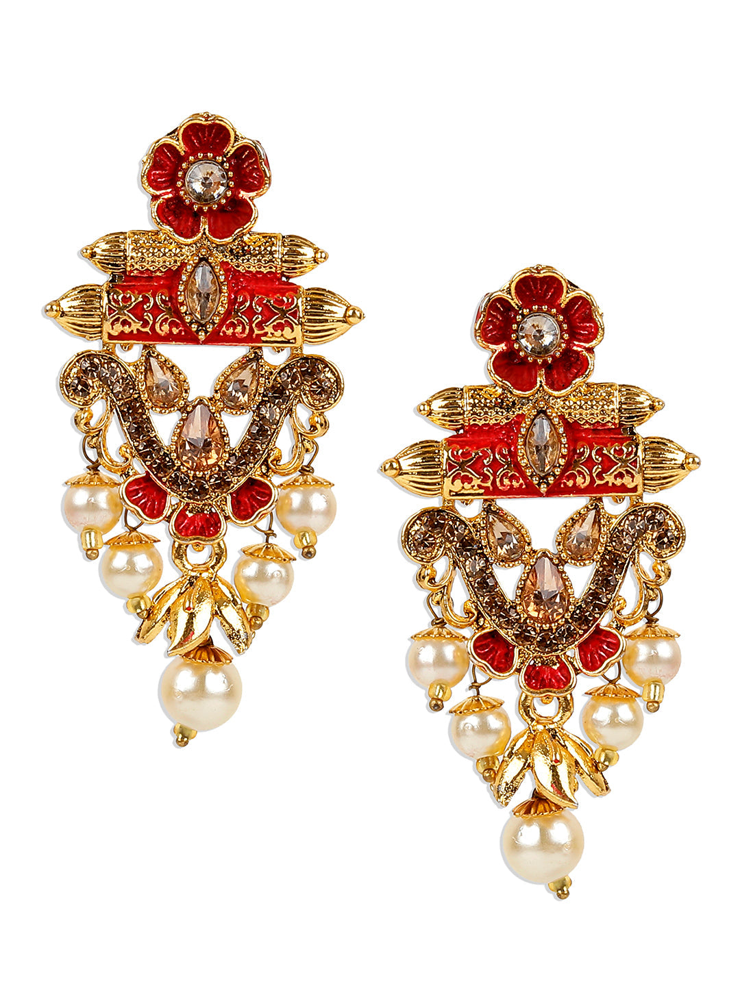 Women's Antique Matte Gold Finish  Meenakari Pearl Jewellery