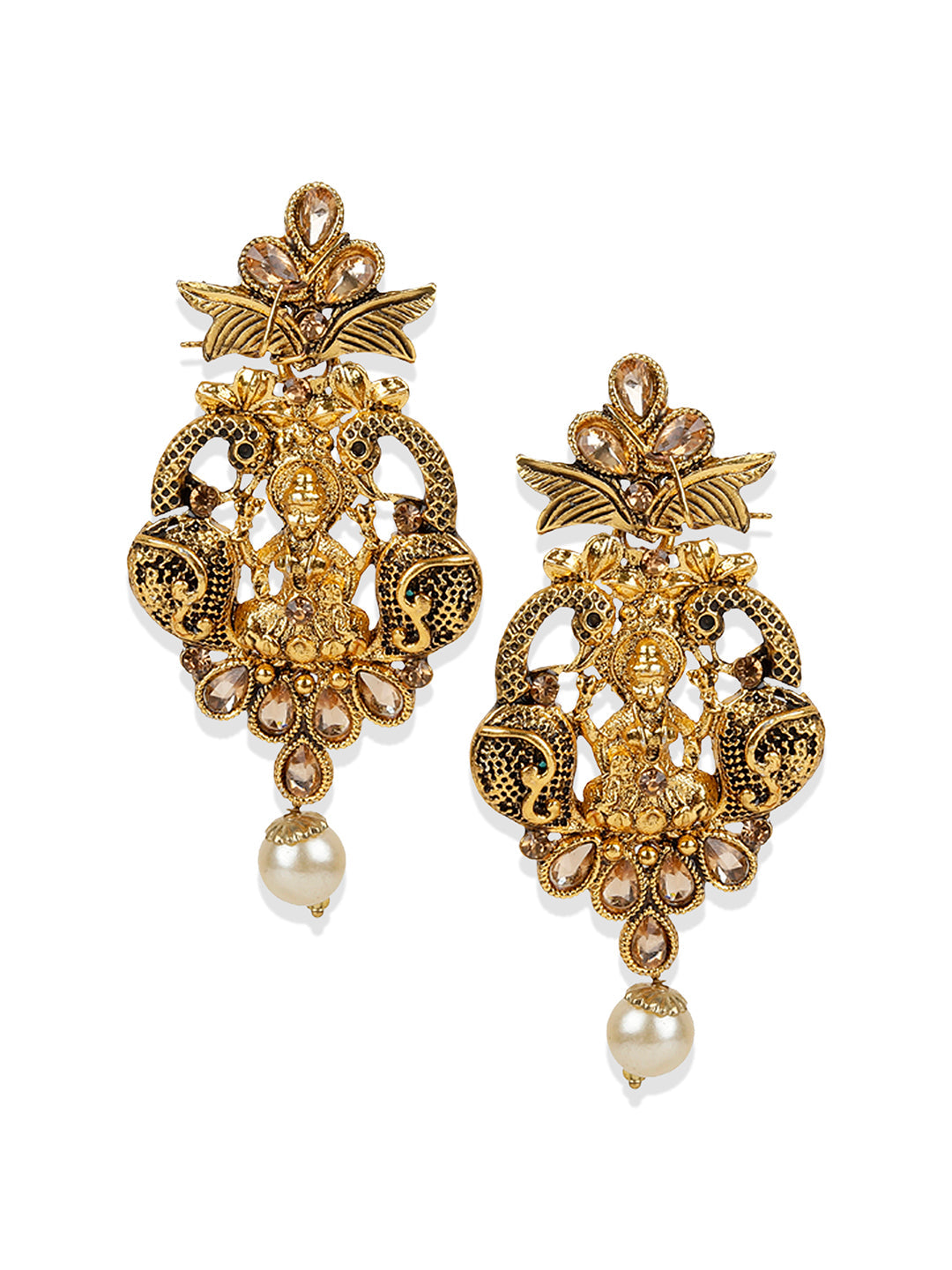 Women's Antique Matte Gold Finish Meenakari  Pearl  Temple Jewellery