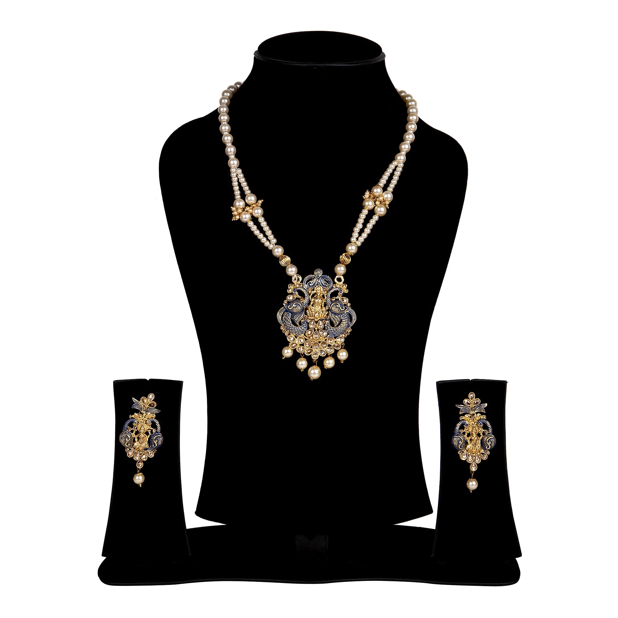 Women's Antique Matte Gold Finish Maroon Stone Studded Temple Jewellery set