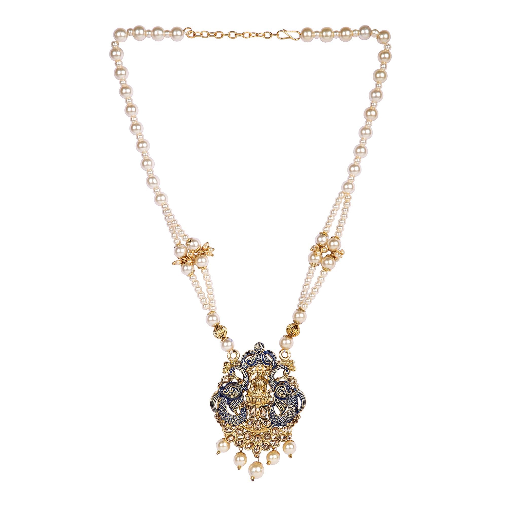 Women's Antique Matte Gold Finish Maroon Stone Studded Temple Jewellery set