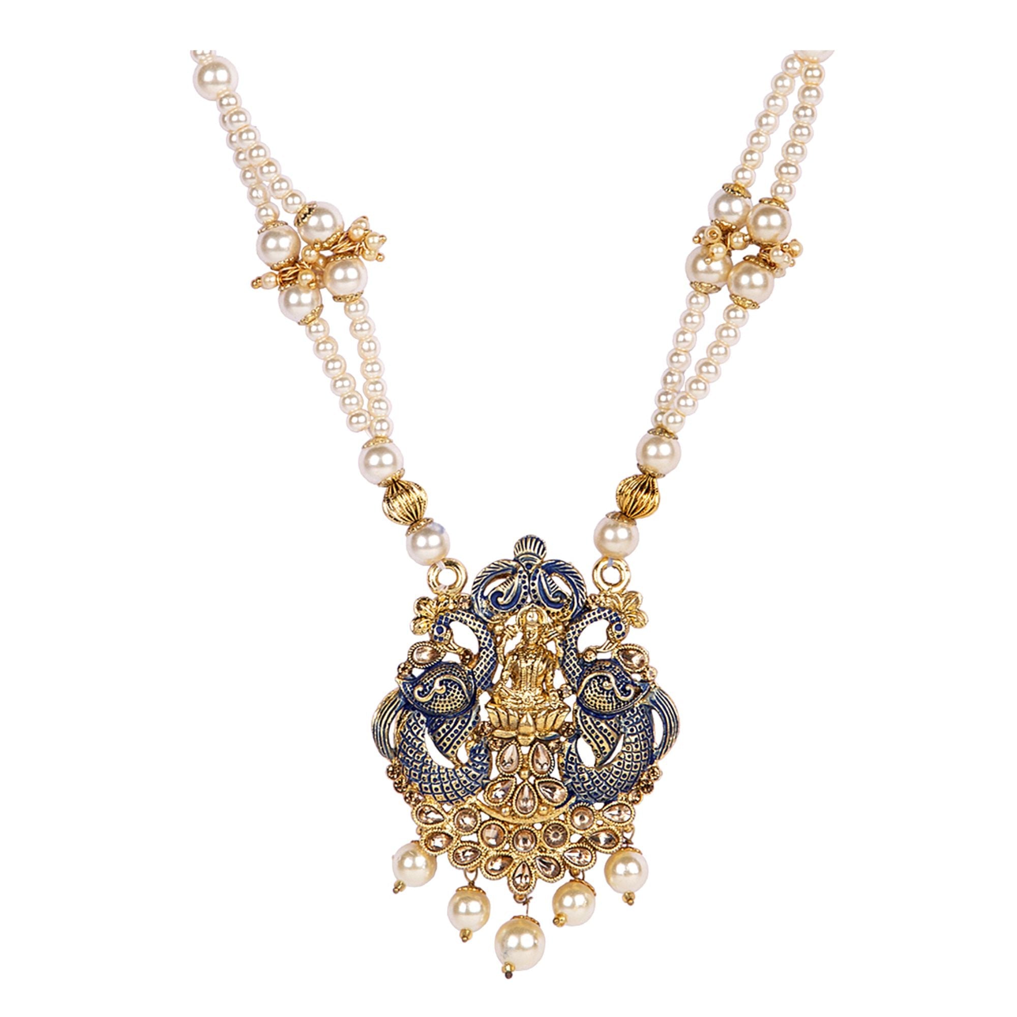 Women's Antique Matte Gold Finish Maroon Stone Studded Temple Jewellery set