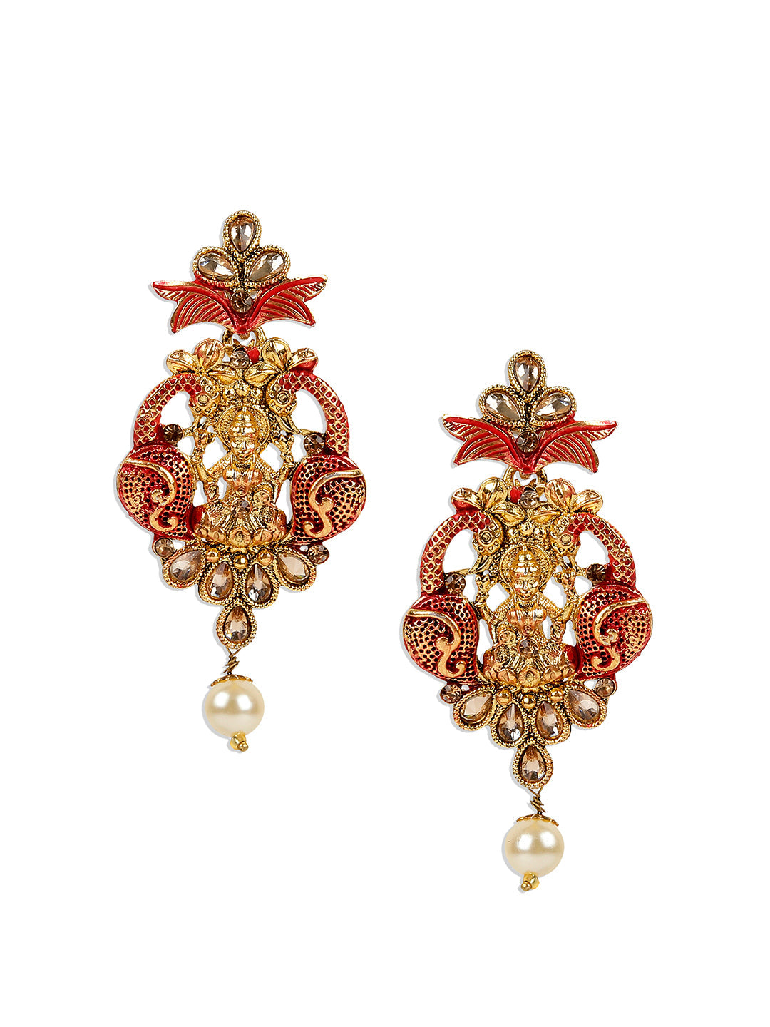 Women's Antique Matte Gold Finish Meenakari  Pearl  Temple Jewellery