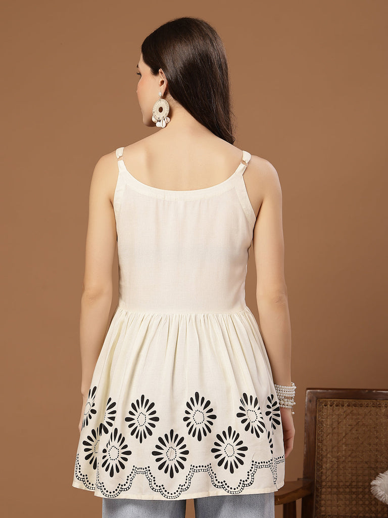 Women's Cream Solid Rayon Empire Top