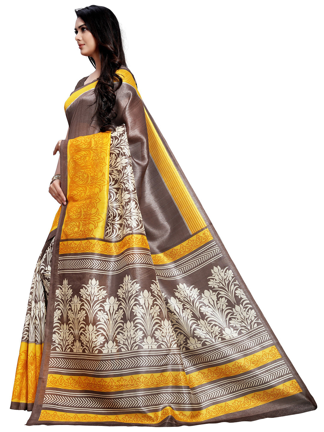 Women's Gold Tussar Silk Printed Saree - Ahika