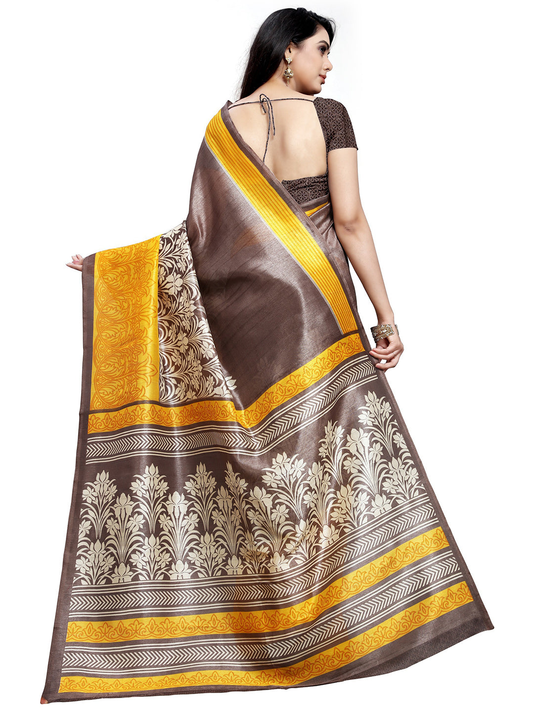 Women's Gold Tussar Silk Printed Saree - Ahika