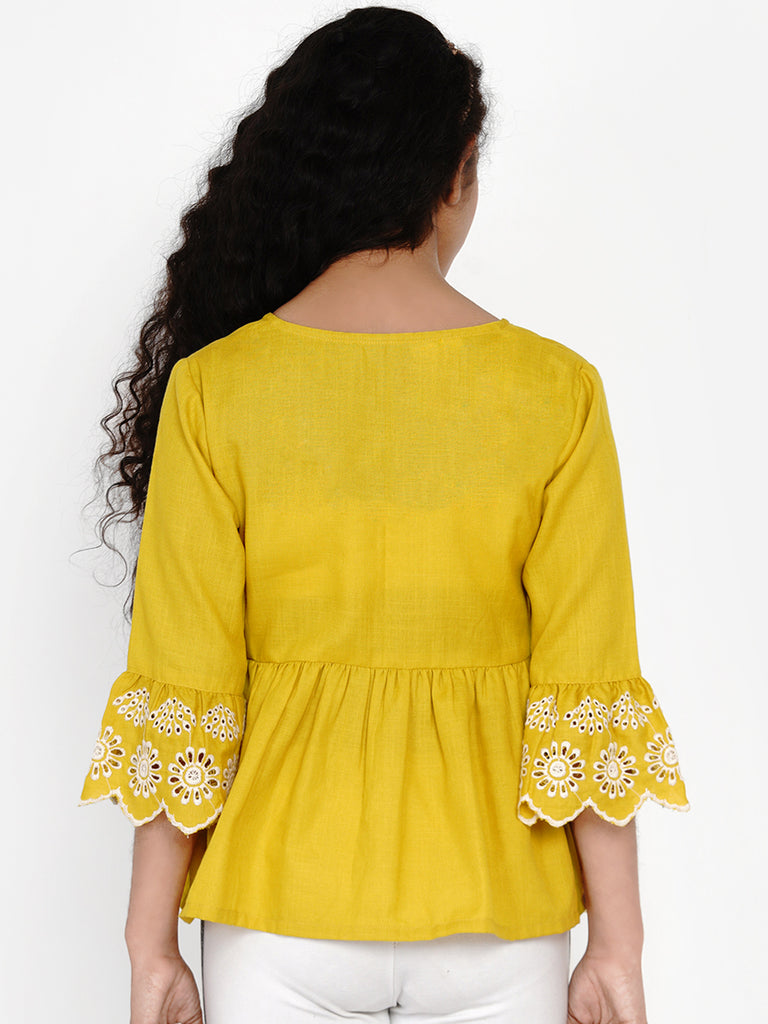 Girl's Mustard Yellow Embroidered Top