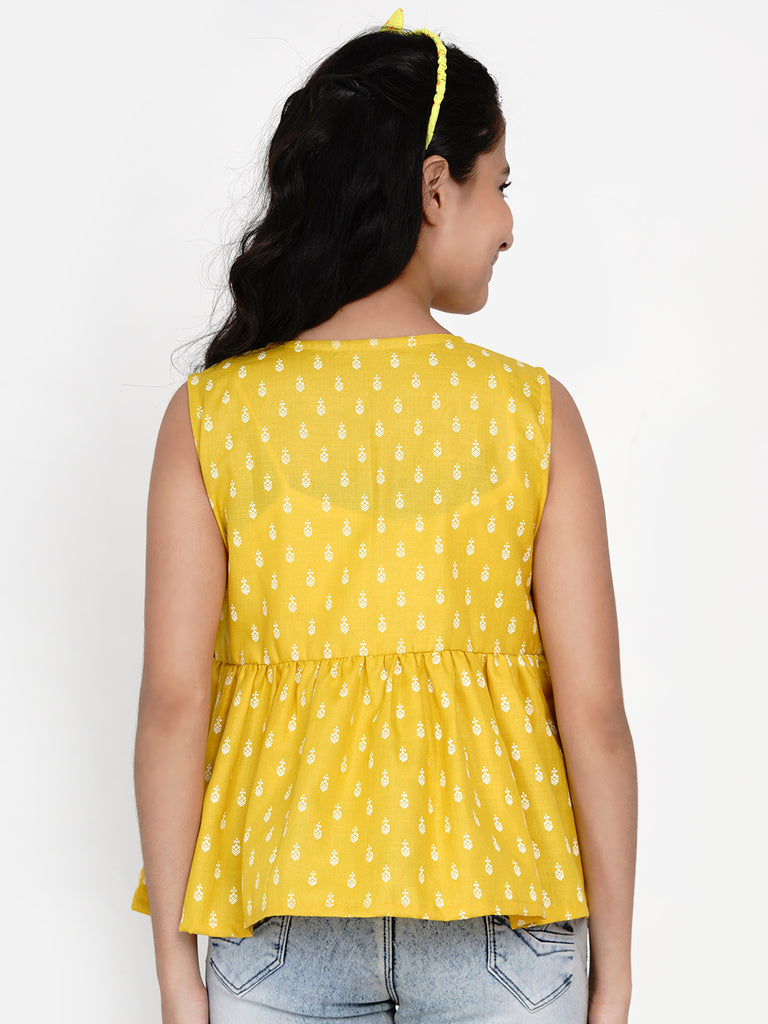Girl's Mustard Yellow Printed Top