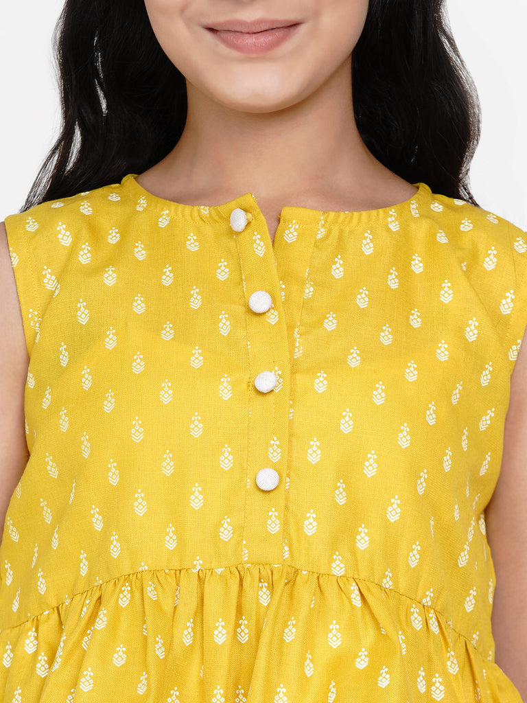 Girl's Mustard Yellow Printed Top