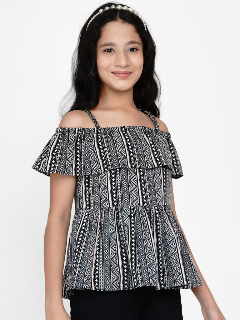 Girl's Black Printed Top