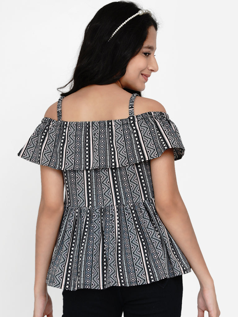Girl's Black Printed Top
