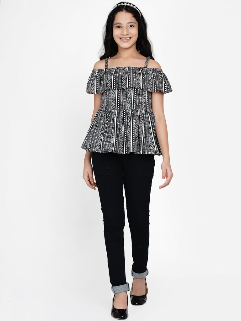 Girl's Black Printed Top